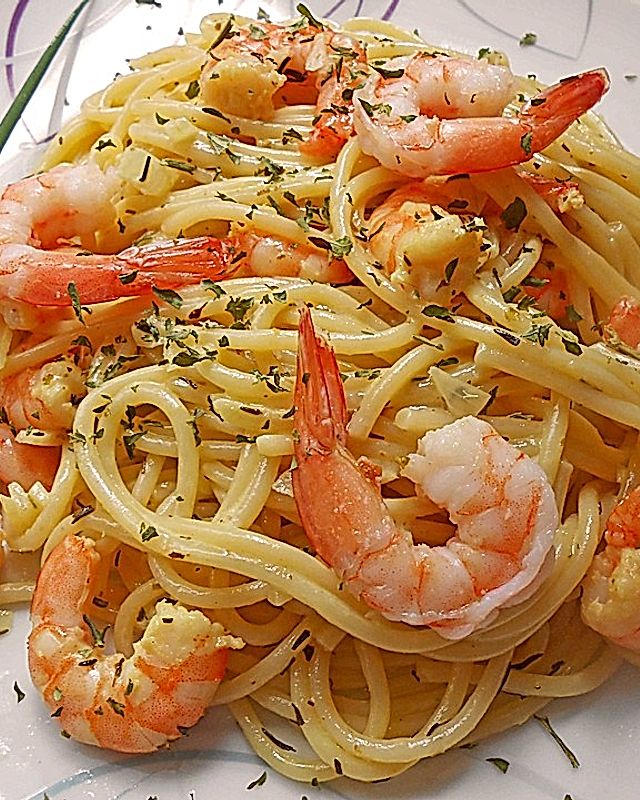 Spaghetti mit Krabben - Riesling - Sauce