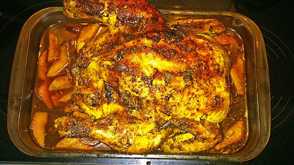 Knuspriges Brathähnchen mit Apfel - Knoblauch - Füllung von Amlaruil Knuspriges Brathähnchen mit Apfel - Knoblauch - Füllung von Amlaruil