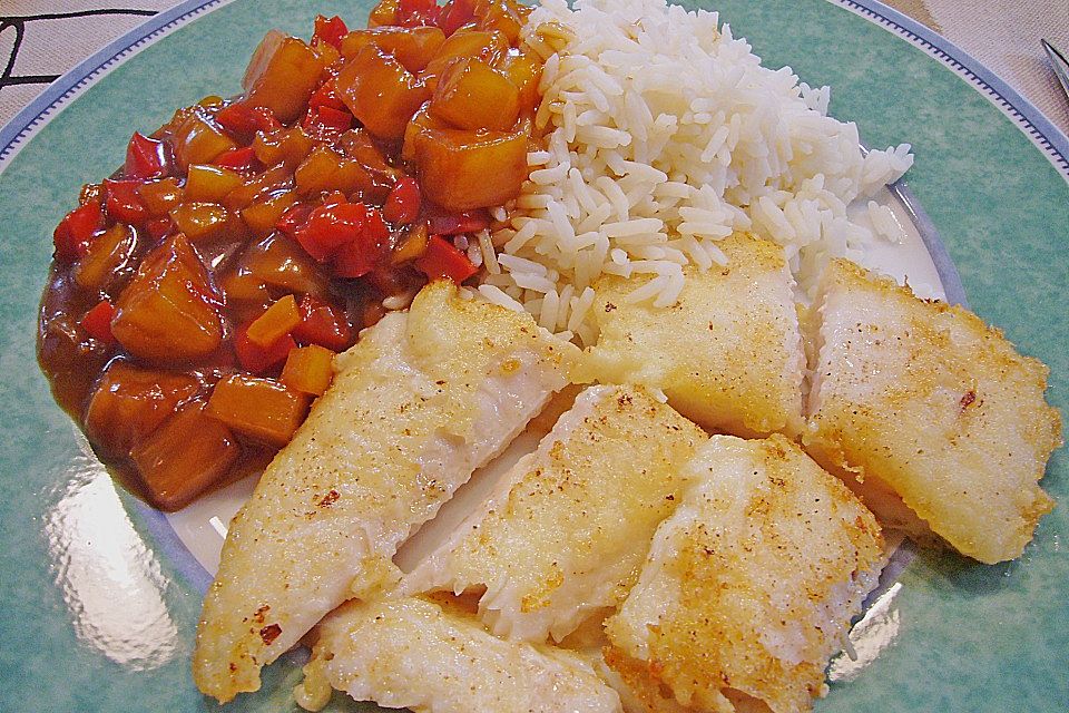 Pangasius - Fischfilet süßsauer, mit Ananas und Paprika