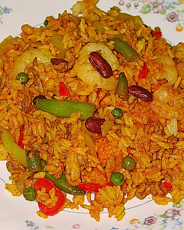 Paella - Currypfanne - Reispfanne wahlweise mit oder ohne Krabben