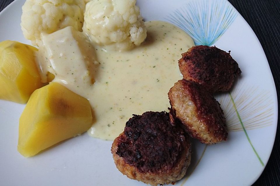 Frikadellen mit Blumenkohl an heller Sauce