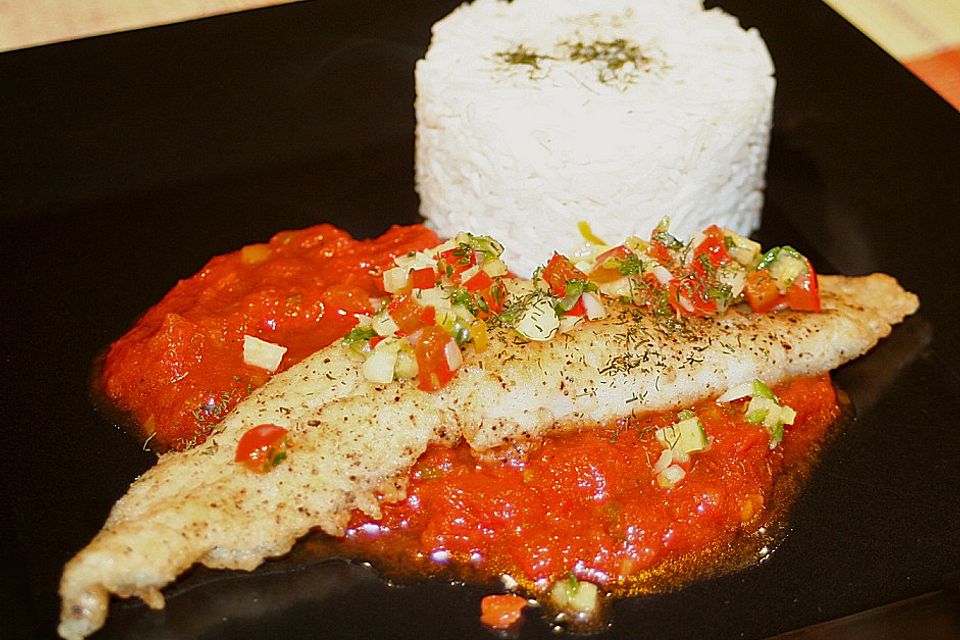 Fischfilet mit Chili - Tomaten - Sauce