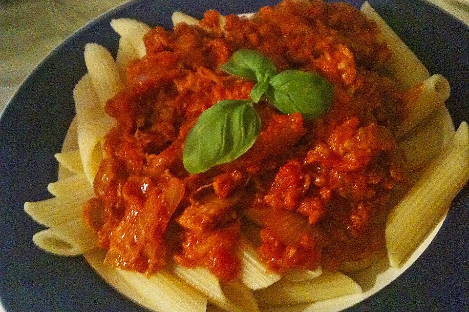 Nudeln in leichter, sämiger Thunfisch-Tomaten-Käse Sauce