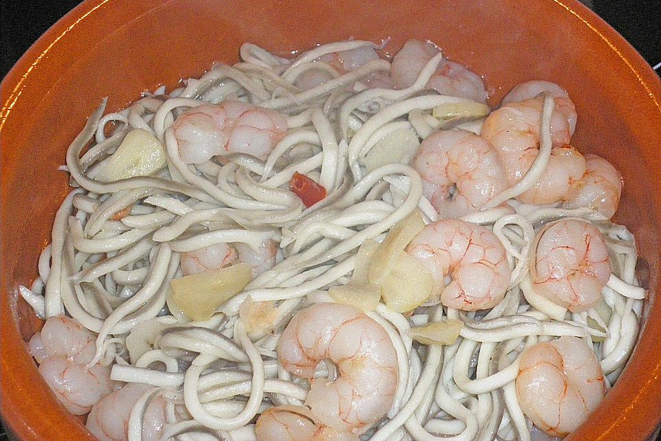 Zitronenspaghetti mit Garnelen