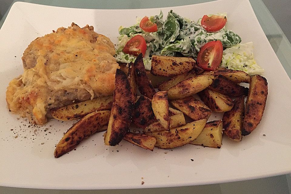 Schweinenackensteaks mit Käsekruste Schweinenackensteaks mit Käsekruste