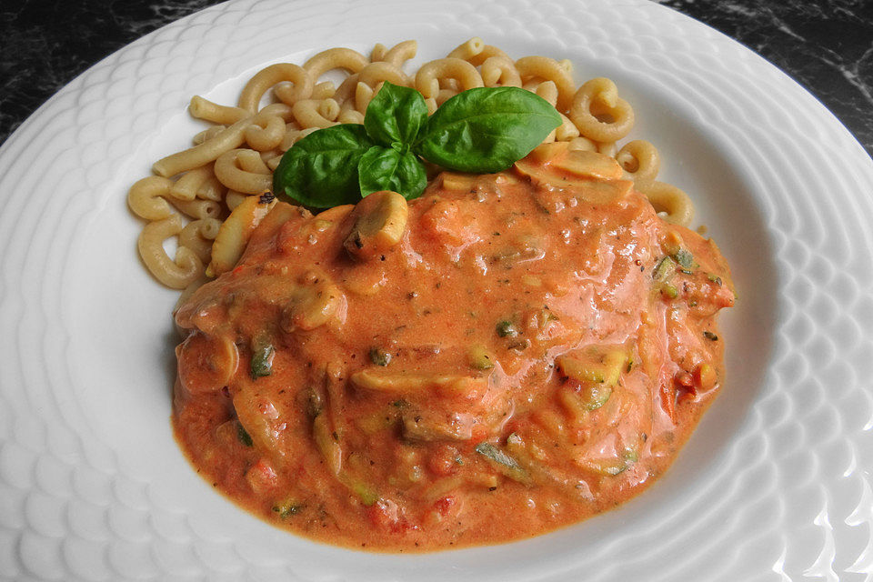 Pasta mit Zucchini - Champignon - Tomatensoße