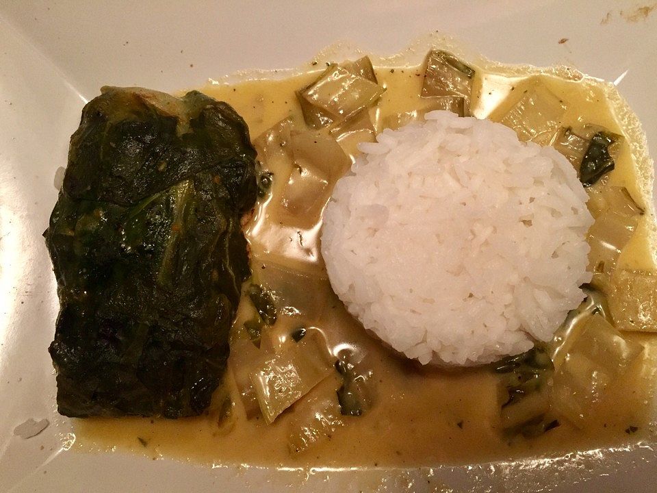 Grüne Hähnchen - Camembert - Rouladen mit Mangold - Kartoffelpüree und ...