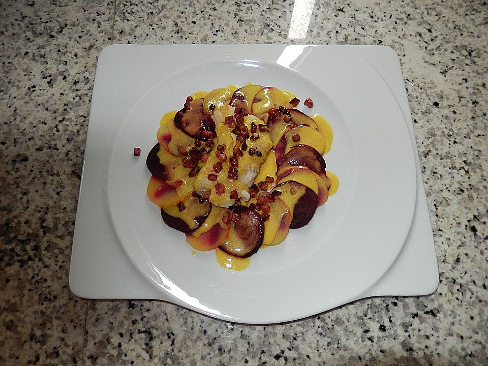 Rote Bete - Kartoffel - Carpaccio mit gebratenem Fischfilet von Kosi ...