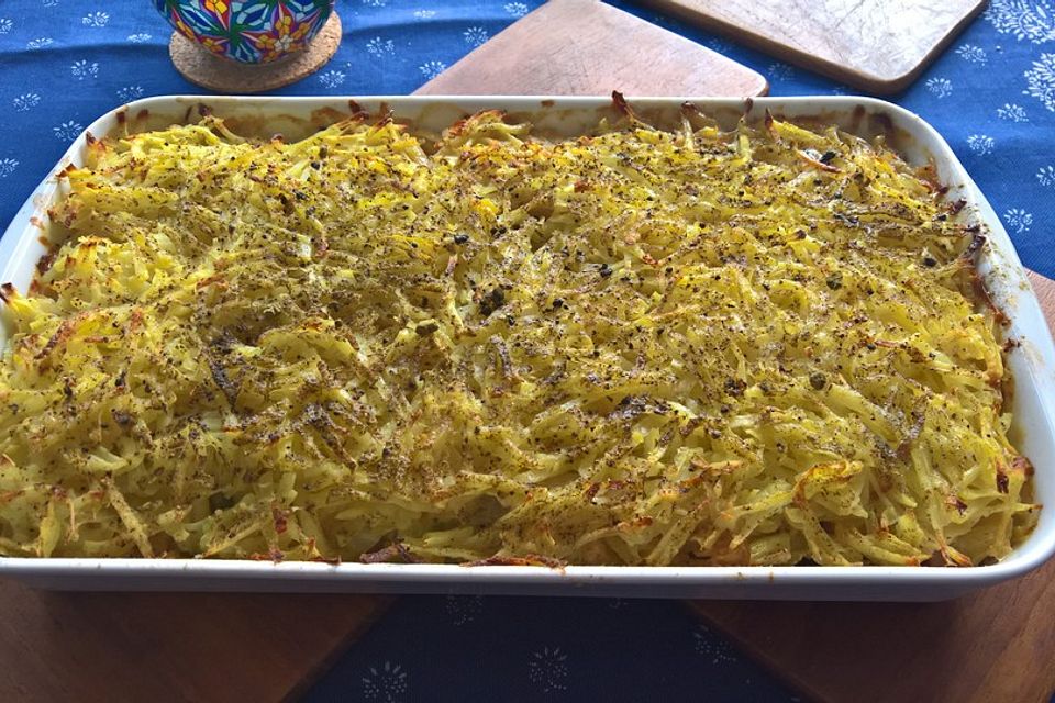 Wirsing-Gratin mit Kartoffelkruste