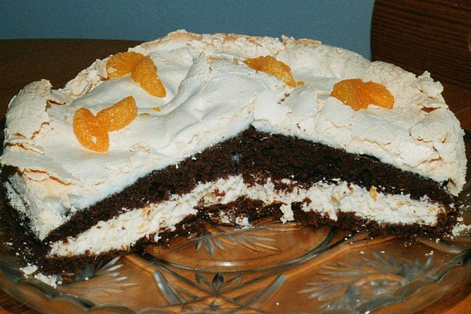 Schoko - Mandarinen - Torte mit Baiser