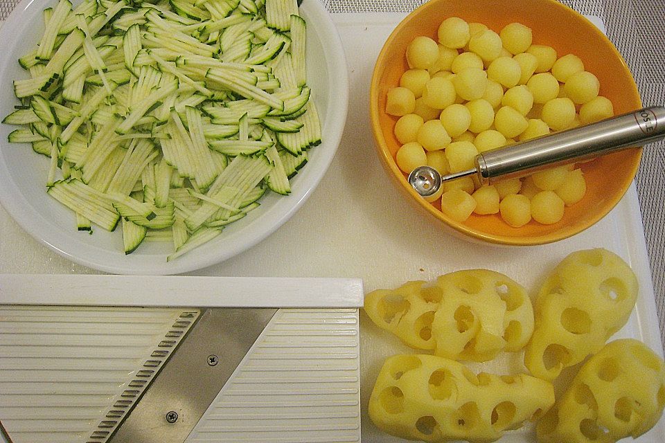 Kaninchenrücken mit Zucchini, Tomaten und Oliven