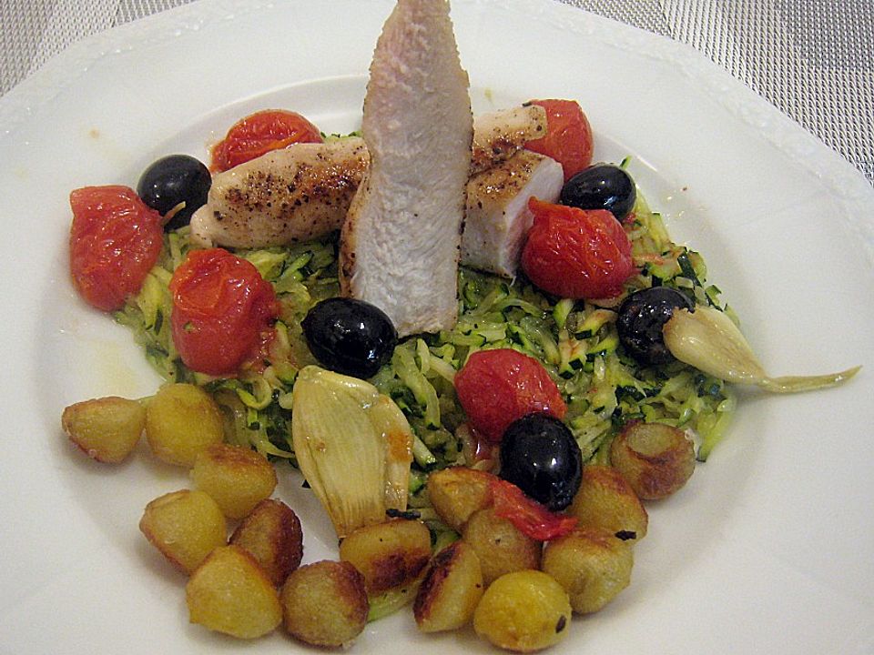 Kaninchenrücken mit Zucchini, Tomaten und Oliven von schrat | Chefkoch