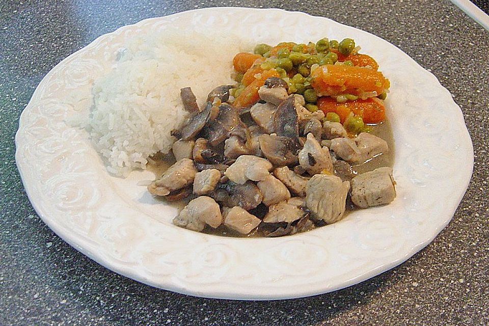 Putengeschnetzeltes mit Champignons und Kokosmilch