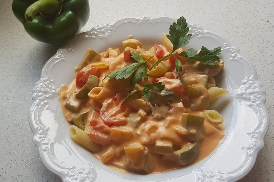 Nudeln mit Paprika - Käse - Sauce