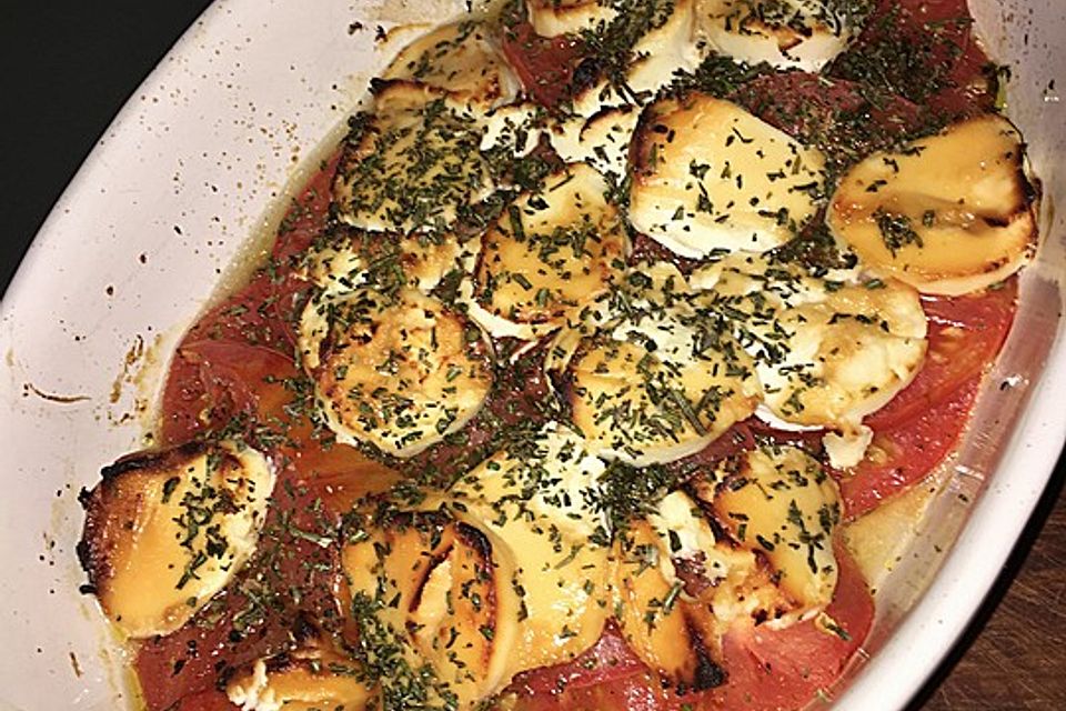 Gratinierter Ziegenkäse mit Honig auf Tomaten